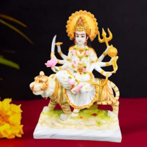 The idol of Maa Durga serves as an extraordinary symbol of prosperity. (Marble) - 15 inch