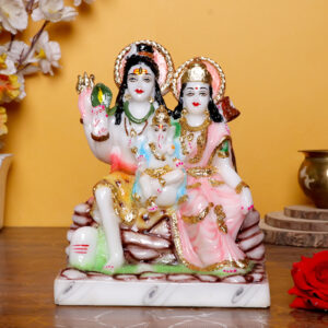 Shiv Parivar Idol Showpiece for home & office (Marble) - 9 Inch