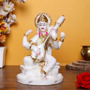 Divine Marble Saraswati Idol – 9 Inch Showpiece for Study Room, Home & Office