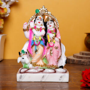 Radha Krishna Marble Divine Idol With Golden Foil Work - 7 Inch