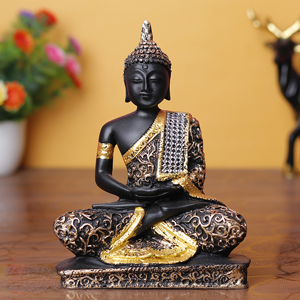 Buddha Idol in Black & Gold – 16cm