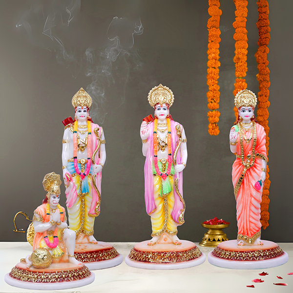 Ram Darbar Idol showpiece for home temple (Golden foil work) Marble – 12 inch